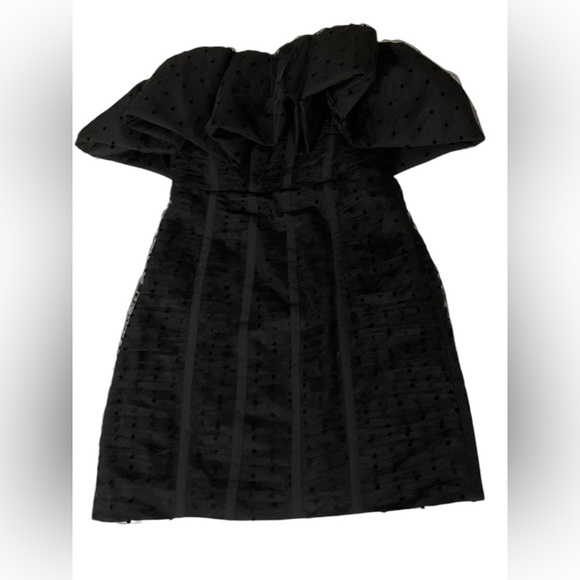 NWT Self-Portrait Black Dot Mesh Frill Mini Dress Size 2 - Picture 7 of 13